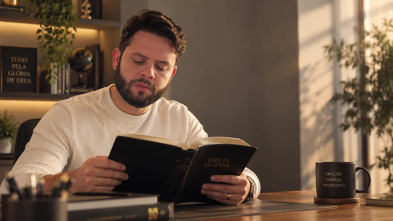 Pr. Lerry Sales lendo a Bíblia Sagrada em seu escritório